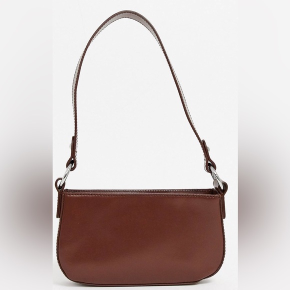 ASOS Leather 90s shoulder Bag Handbag Purse Rectangle Chocolate Brown Gold NWT - Picture 8 of 16